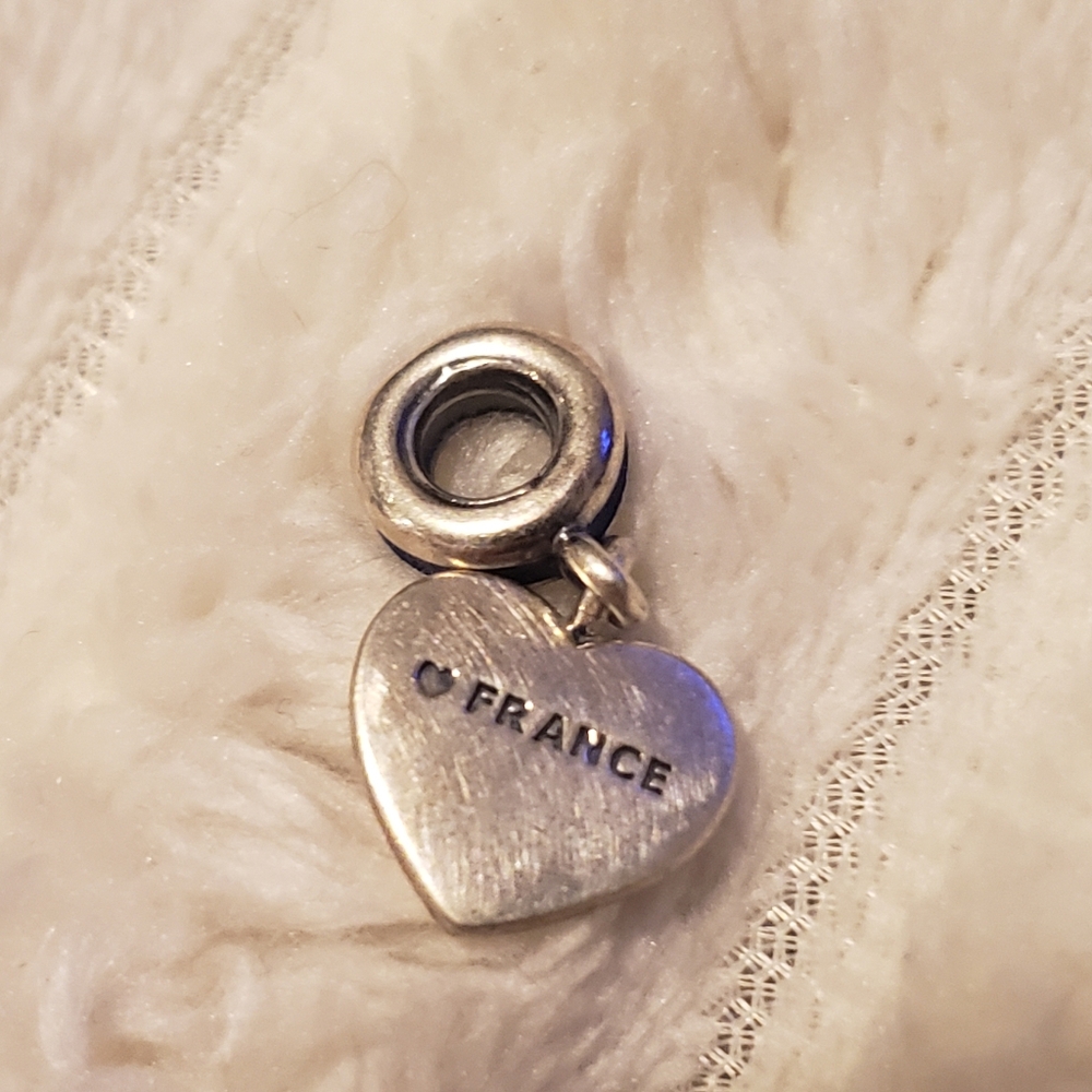 Pandora Silver Red White Blue France Heart Charm - Picture 4 of 8